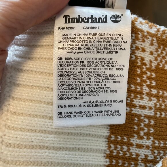 Timberland Cozy Plaid 100% Acrylic Knit Scarf Cream & Caramel Brown Sz OS - Picture 8 of 8